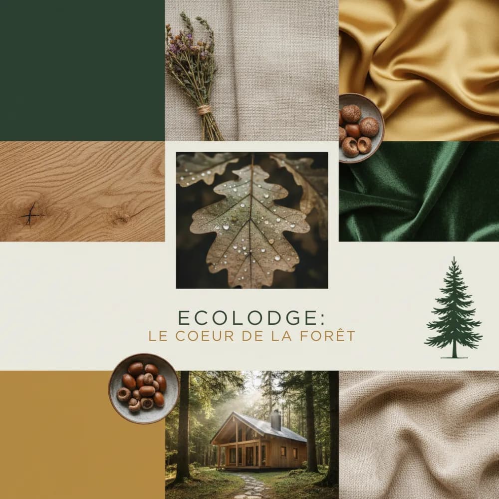 Moodboard L'Affût Écolodge - Direction artistique forêt et nature